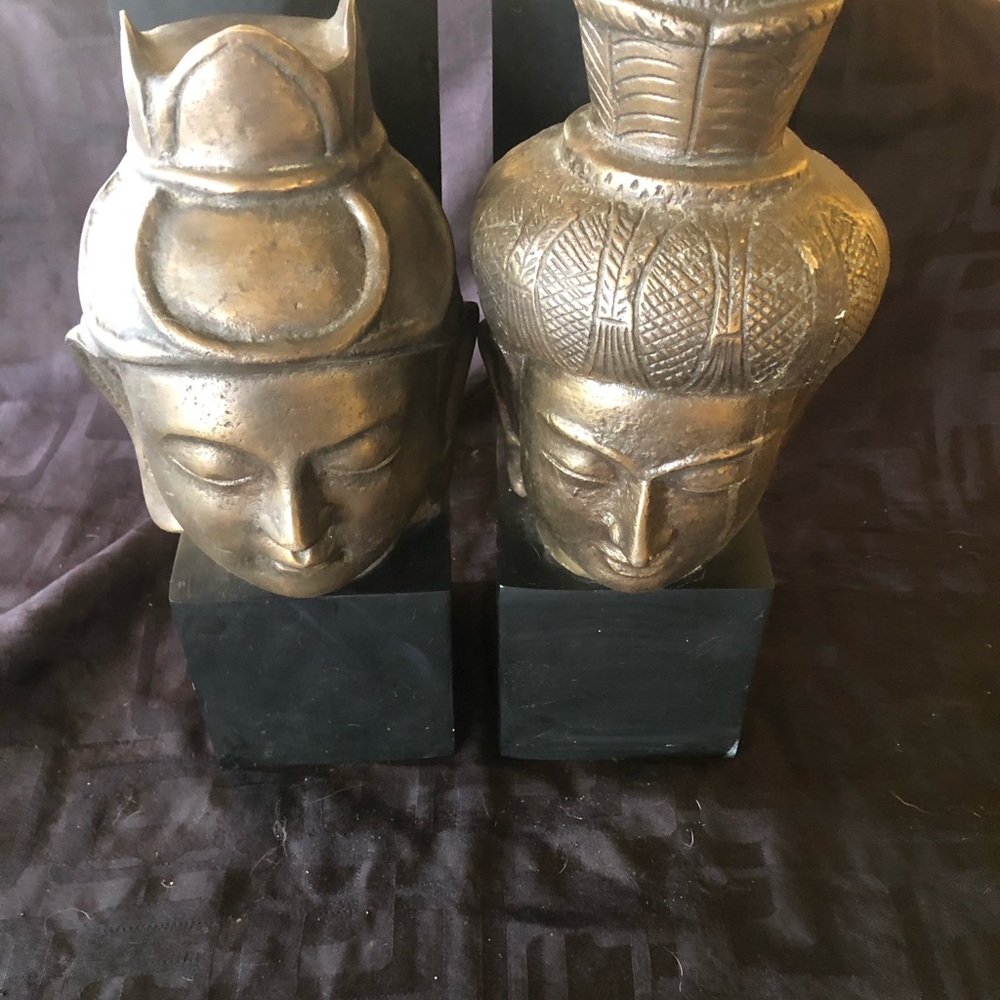 Elegant Bronze Buddha Head Bookends
